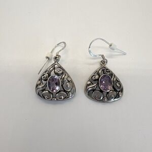 Mark Wasserman Samara Signed 925 Sterling Silver Earrings Amethyst Vintage